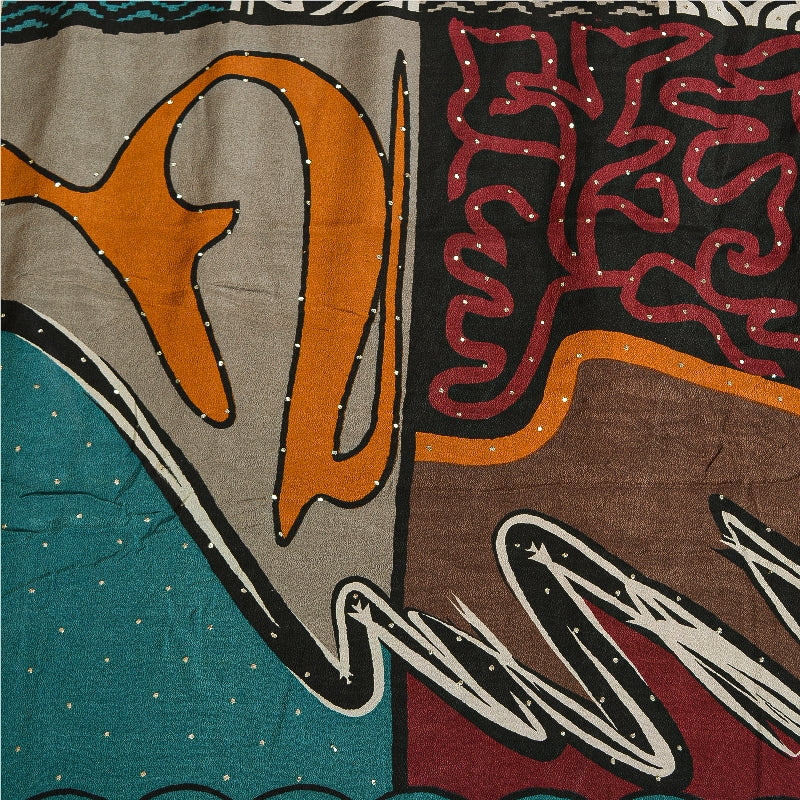 Sanskriti Vintage Sarees Multi Pure Crepe Silk Mukesh Work Printed Sari Sustainable Fabric