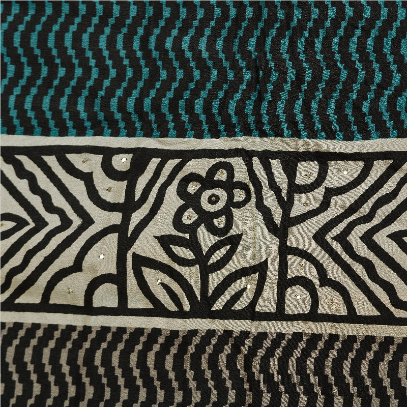 Sanskriti Vintage Sarees Multi Pure Crepe Silk Mukesh Work Printed Sari Sustainable Fabric