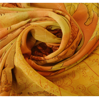 Sanskriti Vintage Yellow Sarees Pure Crepe Silk Printed Sari Craft 5 Yard Fabric