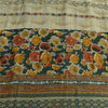 Sanskriti Vintage Sarees Pale-Cream Pure Crepe Silk Printed Sari Craft Sustainable Fabric