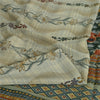 Sanskriti Vintage Sarees Pale-Cream Pure Crepe Silk Printed Sari Craft Sustainable Fabric