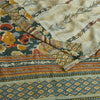 Sanskriti Vintage Sarees Pale-Cream Pure Crepe Silk Printed Sari Craft Sustainable Fabric
