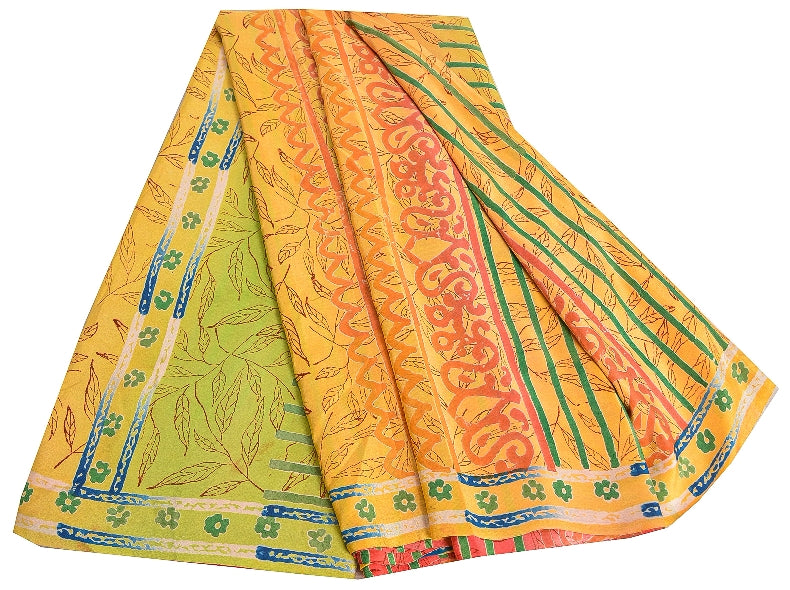 Sanskriti Vintage Sarees Indian Multi Printed Pure Crepe Silk Sari Craft Sustainable Fabric