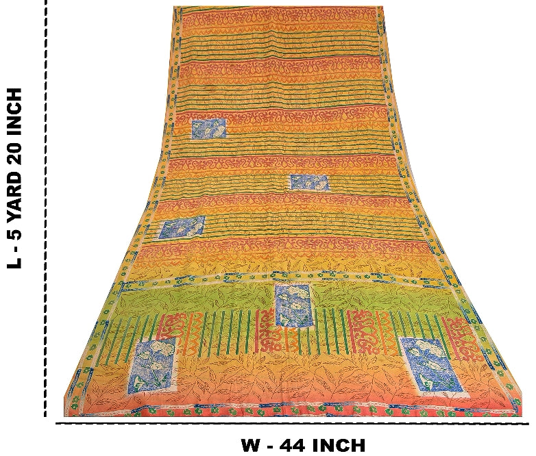 Sanskriti Vintage Sarees Indian Multi Printed Pure Crepe Silk Sari Craft Sustainable Fabric