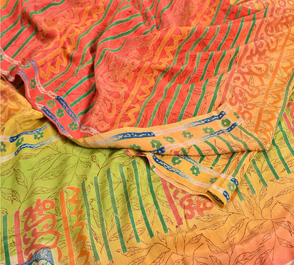 Sanskriti Vintage Sarees Indian Multi Printed Pure Crepe Silk Sari Craft Sustainable Fabric