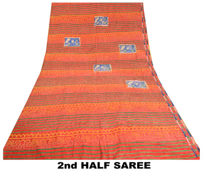 Sanskriti Vintage Sarees Indian Multi Printed Pure Crepe Silk Sari Craft Sustainable Fabric