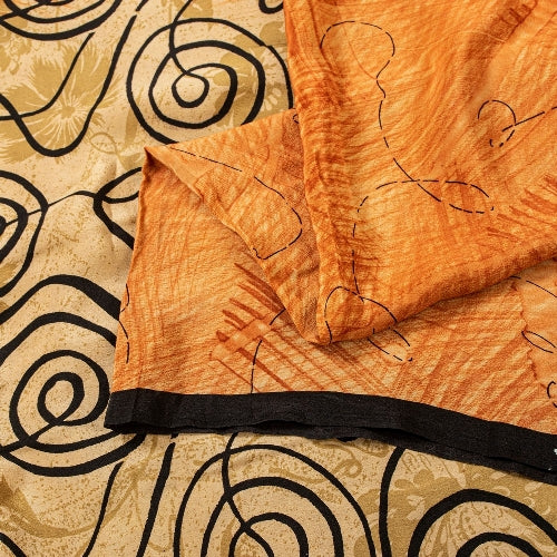 Sanskriti Vintage Sarees Indian Peach Pure Crepe Silk Printed Sari Craft Sustainable Fabric