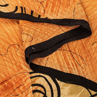 Sanskriti Vintage Sarees Indian Peach Pure Crepe Silk Printed Sari Craft Sustainable Fabric