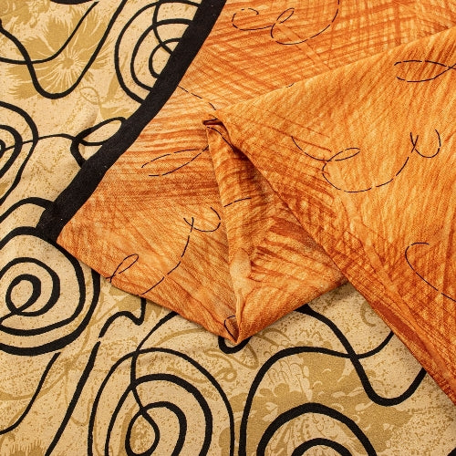Sanskriti Vintage Sarees Indian Peach Pure Crepe Silk Printed Sari Craft Sustainable Fabric