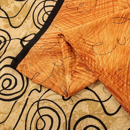 Sanskriti Vintage Sarees Indian Peach Pure Crepe Silk Printed Sari Craft Sustainable Fabric