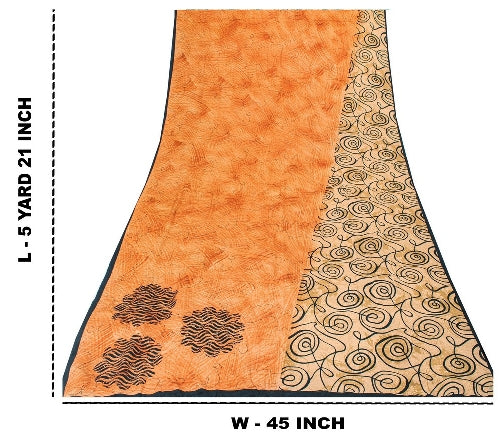 Sanskriti Vintage Sarees Indian Peach Pure Crepe Silk Printed Sari Craft Sustainable Fabric