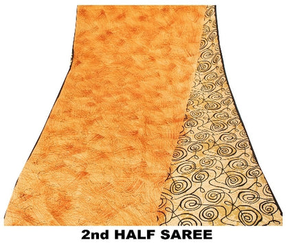 Sanskriti Vintage Sarees Indian Peach Pure Crepe Silk Printed Sari Craft Sustainable Fabric