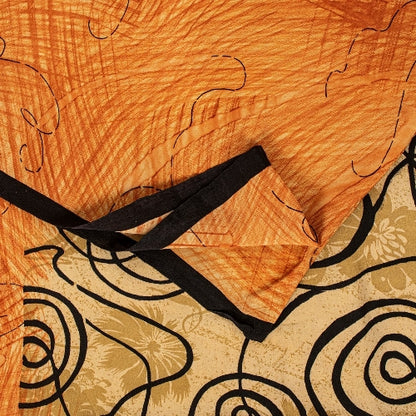 Sanskriti Vintage Sarees Indian Peach Pure Crepe Silk Printed Sari Craft Sustainable Fabric