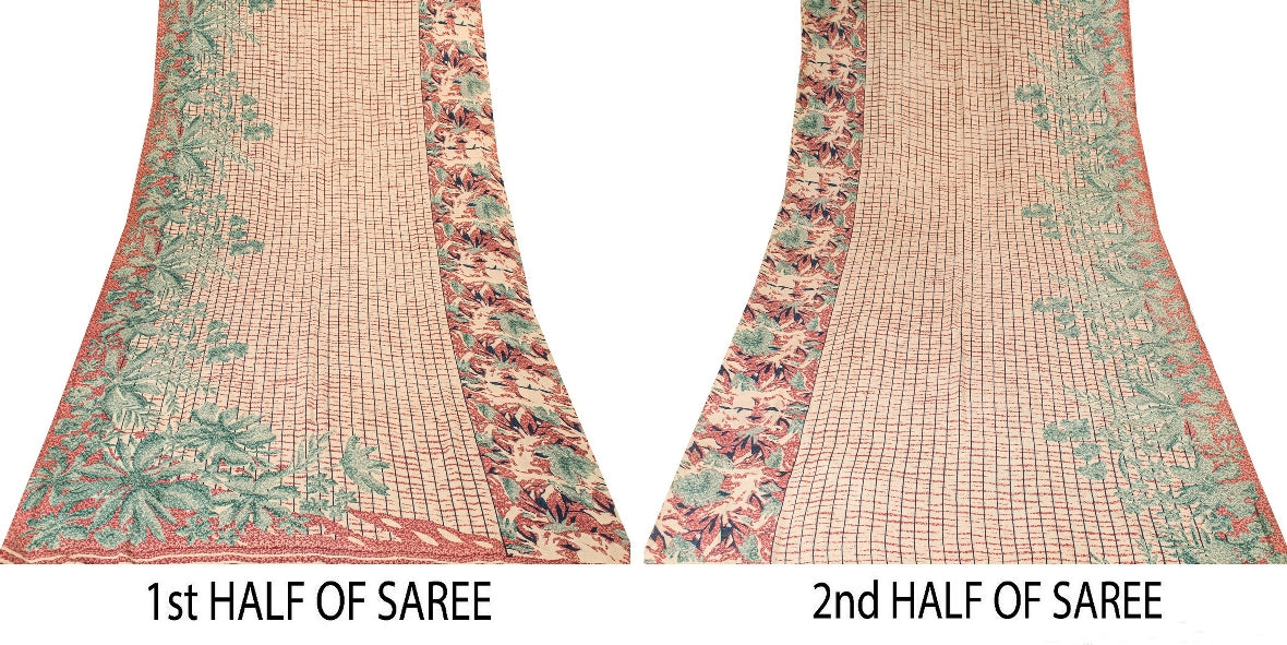 Sanskriti Vintage Sarees Indian Multi Pure Crepe Silk Printed Sari Craft Sustainable Fabric