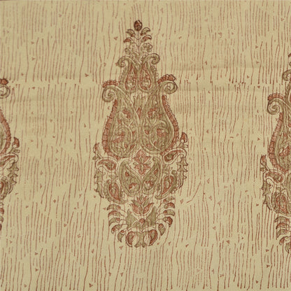 Sanskriti Vintage Sarees PaleCream Pure Crepe Silk Printed Sari 5yd Craft Fabric