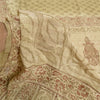 Sanskriti Vintage Sarees PaleCream Pure Crepe Silk Printed Sari 5yd Craft Fabric