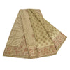 Sanskriti Vintage Sarees PaleCream Pure Crepe Silk Printed Sari 5yd Craft Fabric
