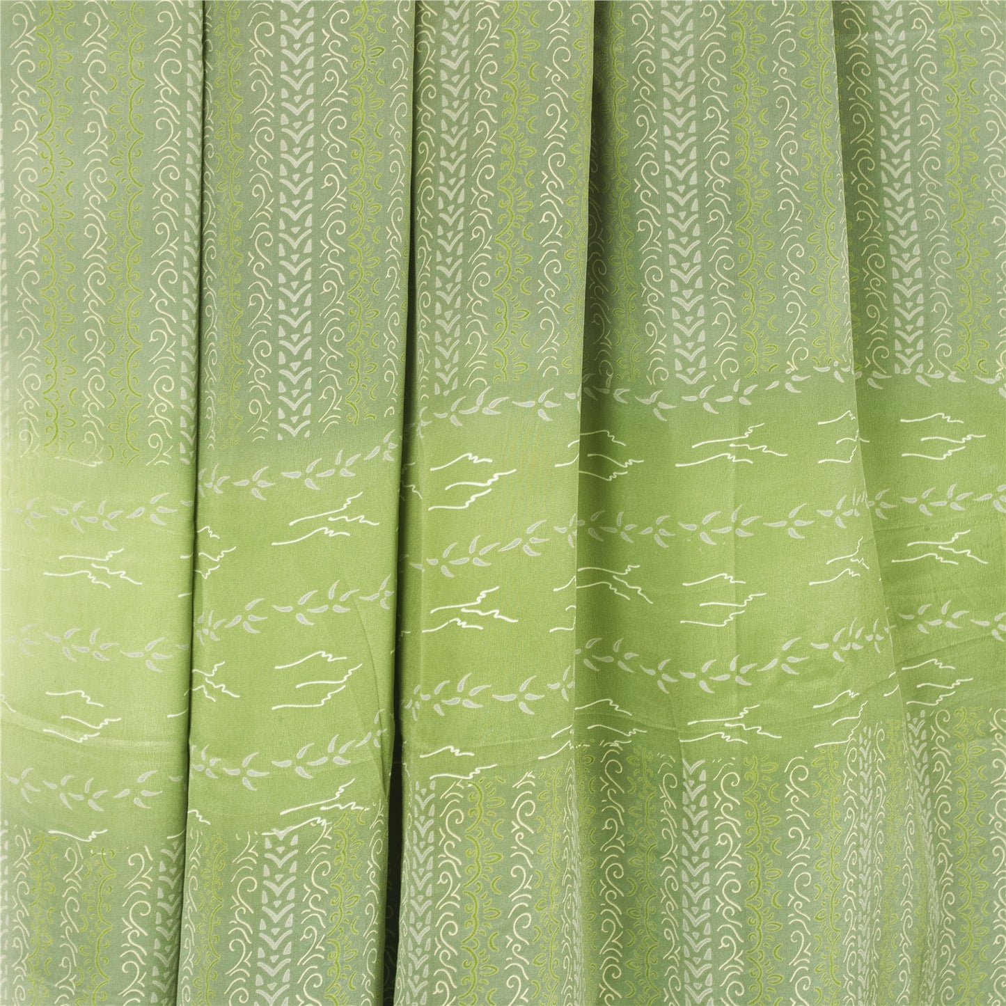 Sanskriti Vintage Sarees Green Indian Pure Crepe Silk Printed Sari Craft Fabric