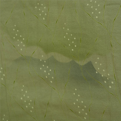 Sanskriti Vintage Sarees Green Indian Pure Crepe Silk Printed Sari Craft Fabric