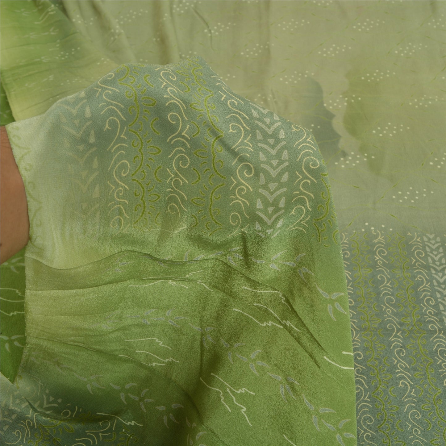 Sanskriti Vintage Sarees Green Indian Pure Crepe Silk Printed Sari Craft Fabric