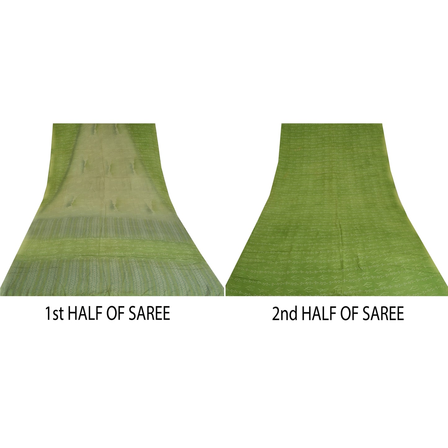 Sanskriti Vintage Sarees Green Indian Pure Crepe Silk Printed Sari Craft Fabric