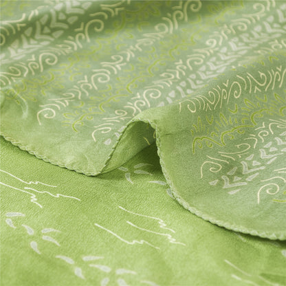 Sanskriti Vintage Sarees Green Indian Pure Crepe Silk Printed Sari Craft Fabric