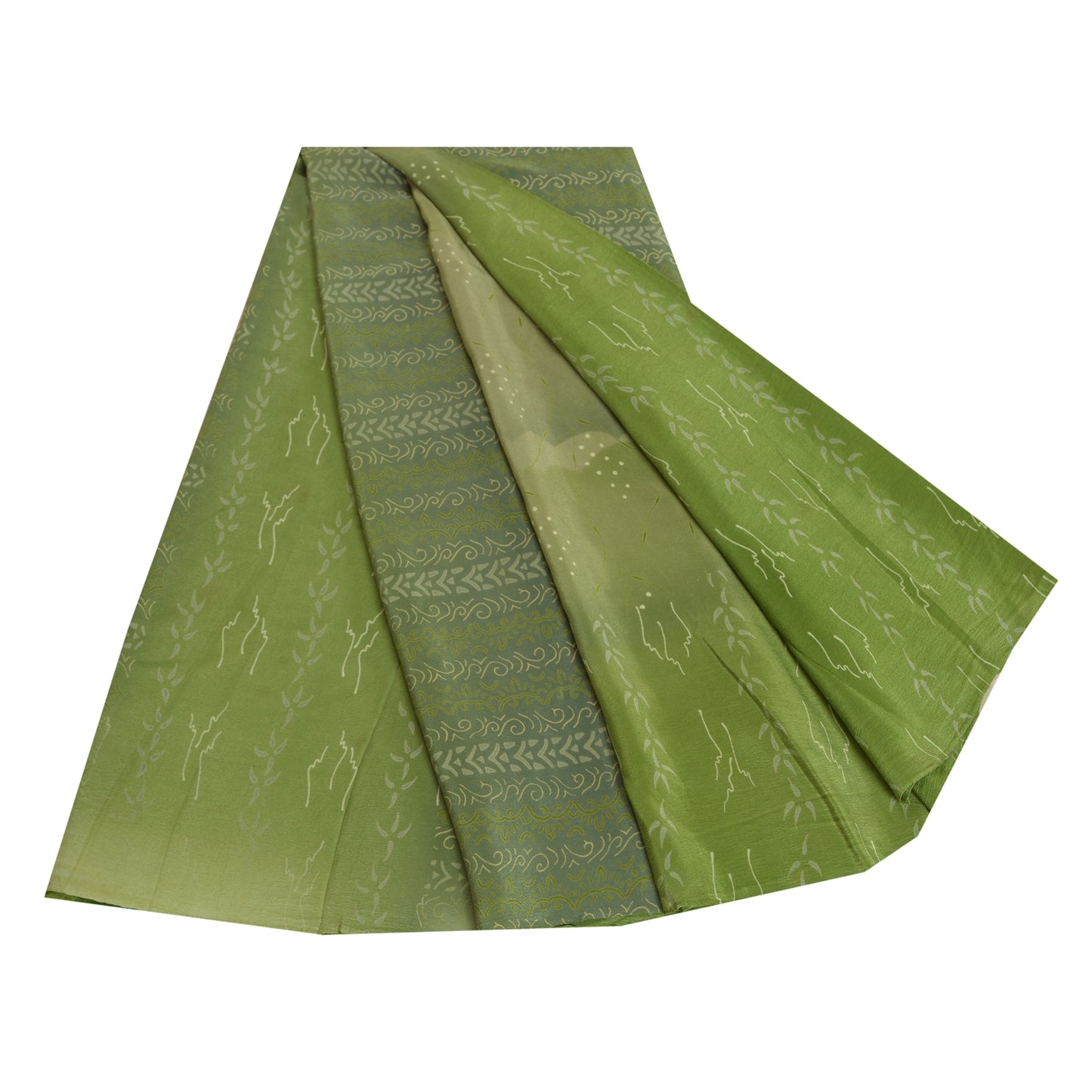 Sanskriti Vintage Sarees Green Indian Pure Crepe Silk Printed Sari Craft Fabric