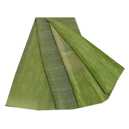 Sanskriti Vintage Sarees Green Indian Pure Crepe Silk Printed Sari Craft Fabric