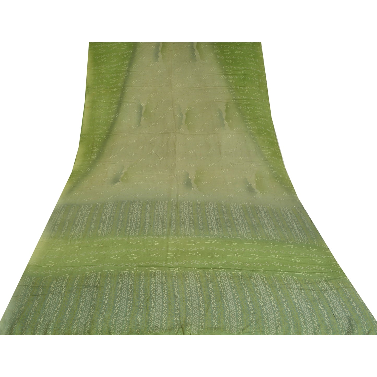 Sanskriti Vintage Sarees Green Indian Pure Crepe Silk Printed Sari Craft Fabric