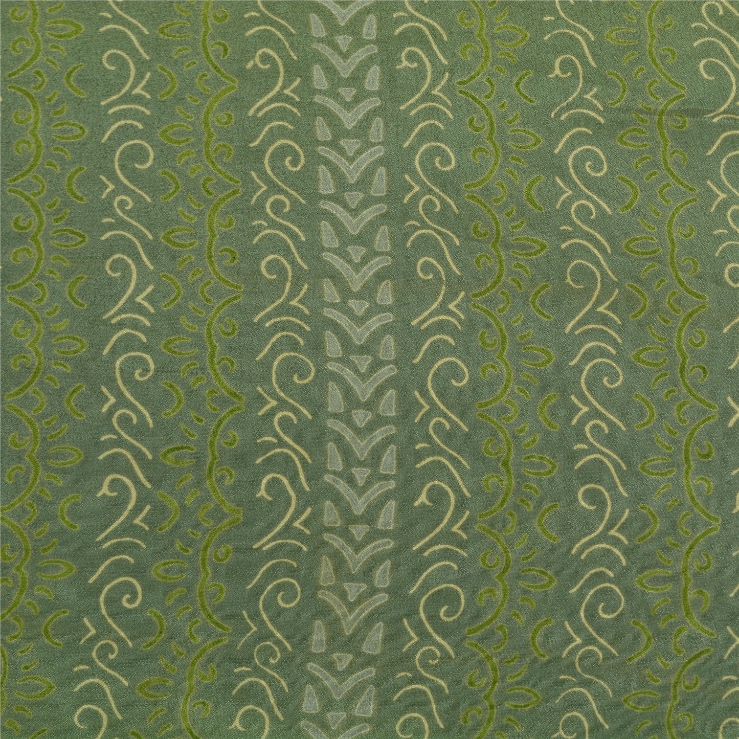 Sanskriti Vintage Sarees Green Indian Pure Crepe Silk Printed Sari Craft Fabric