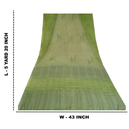 Sanskriti Vintage Sarees Green Indian Pure Crepe Silk Printed Sari Craft Fabric