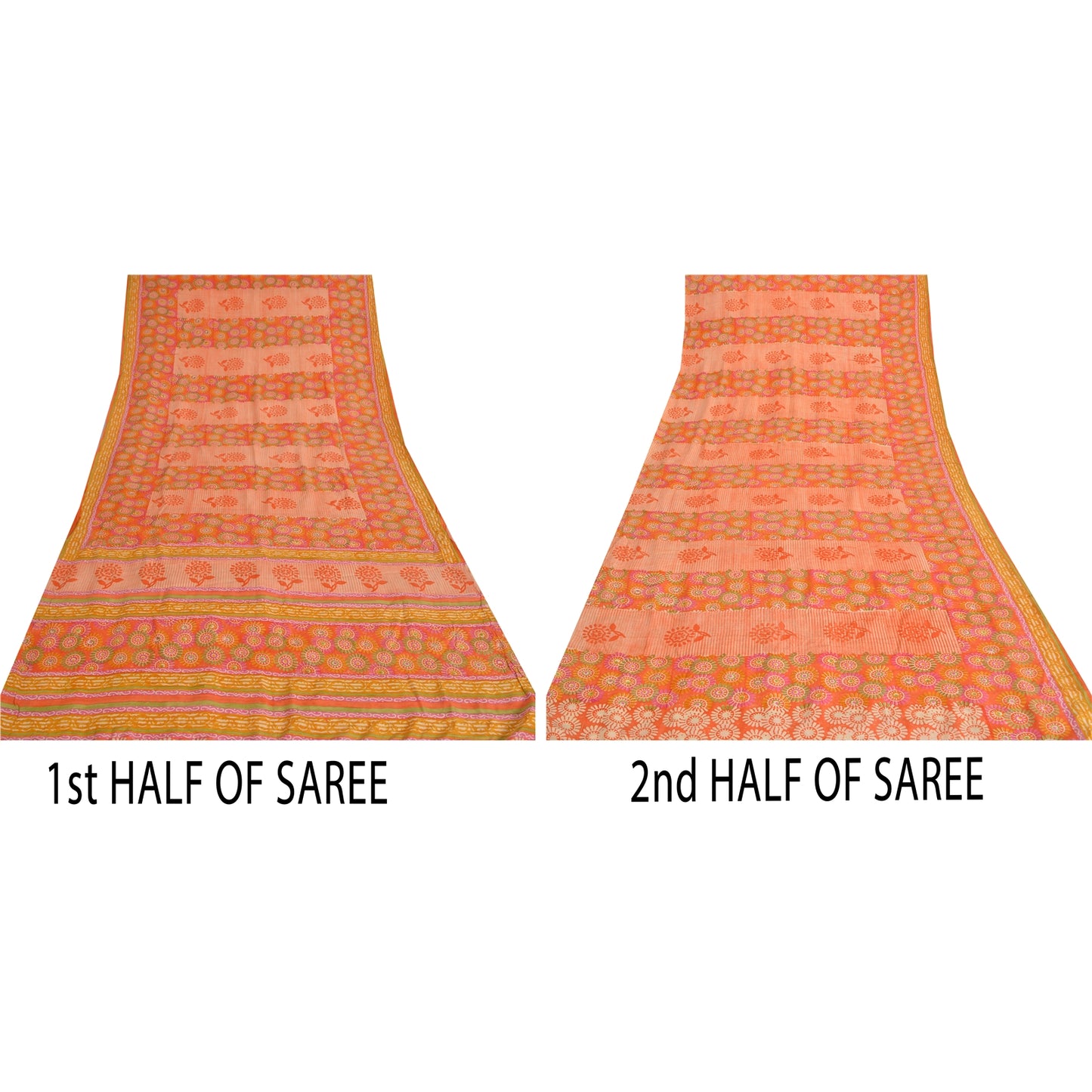 Sanskriti Vintage Sarees Indian Multi Pure Crepe Silk Printed Sari Craft Fabric