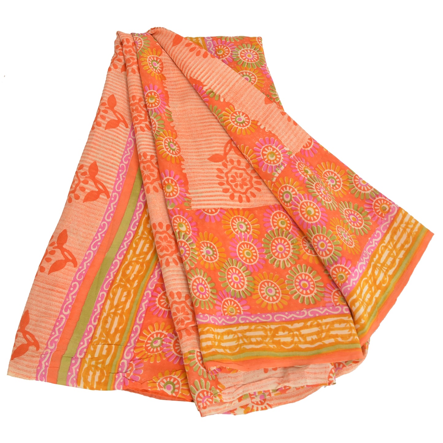 Sanskriti Vintage Sarees Indian Multi Pure Crepe Silk Printed Sari Craft Fabric
