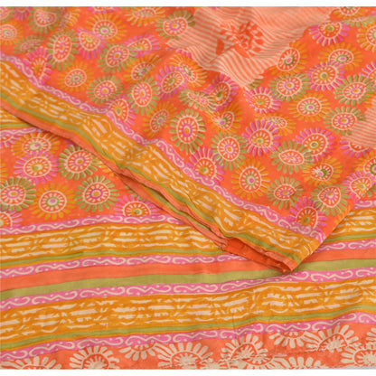 Sanskriti Vintage Sarees Indian Multi Pure Crepe Silk Printed Sari Craft Fabric