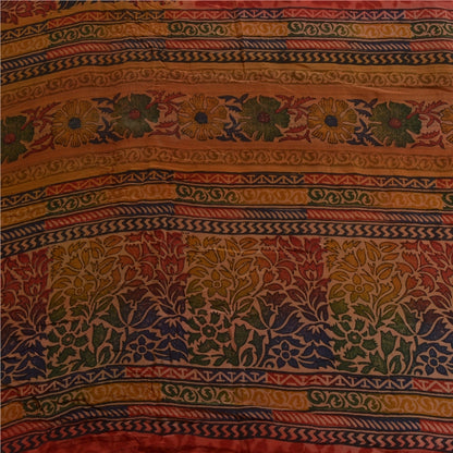 Sanskriti Vintage Sarees Red Indian Pure Crepe Silk Printed Sari Craft Sustainable Fabric