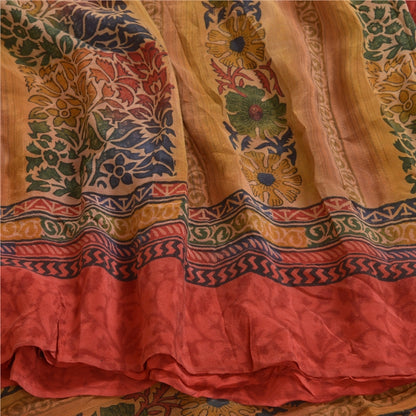 Sanskriti Vintage Sarees Red Indian Pure Crepe Silk Printed Sari Craft Sustainable Fabric