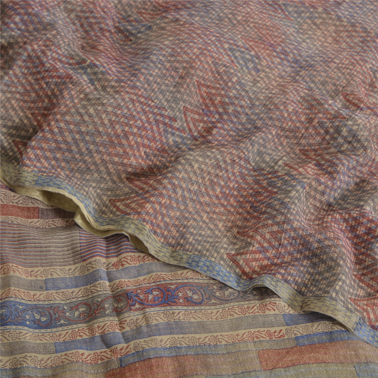 Sanskriti Vintage Sarees Indian Multi Pure Crepe Silk Printed Sari Craft Sustainable Fabric