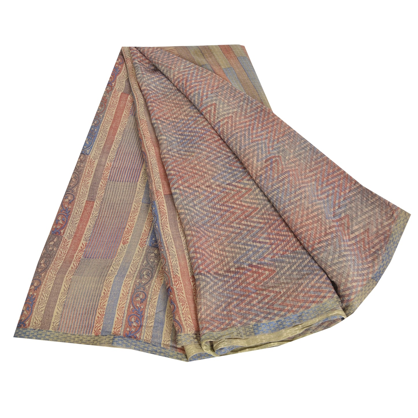 Sanskriti Vintage Sarees Indian Multi Pure Crepe Silk Printed Sari Craft Sustainable Fabric