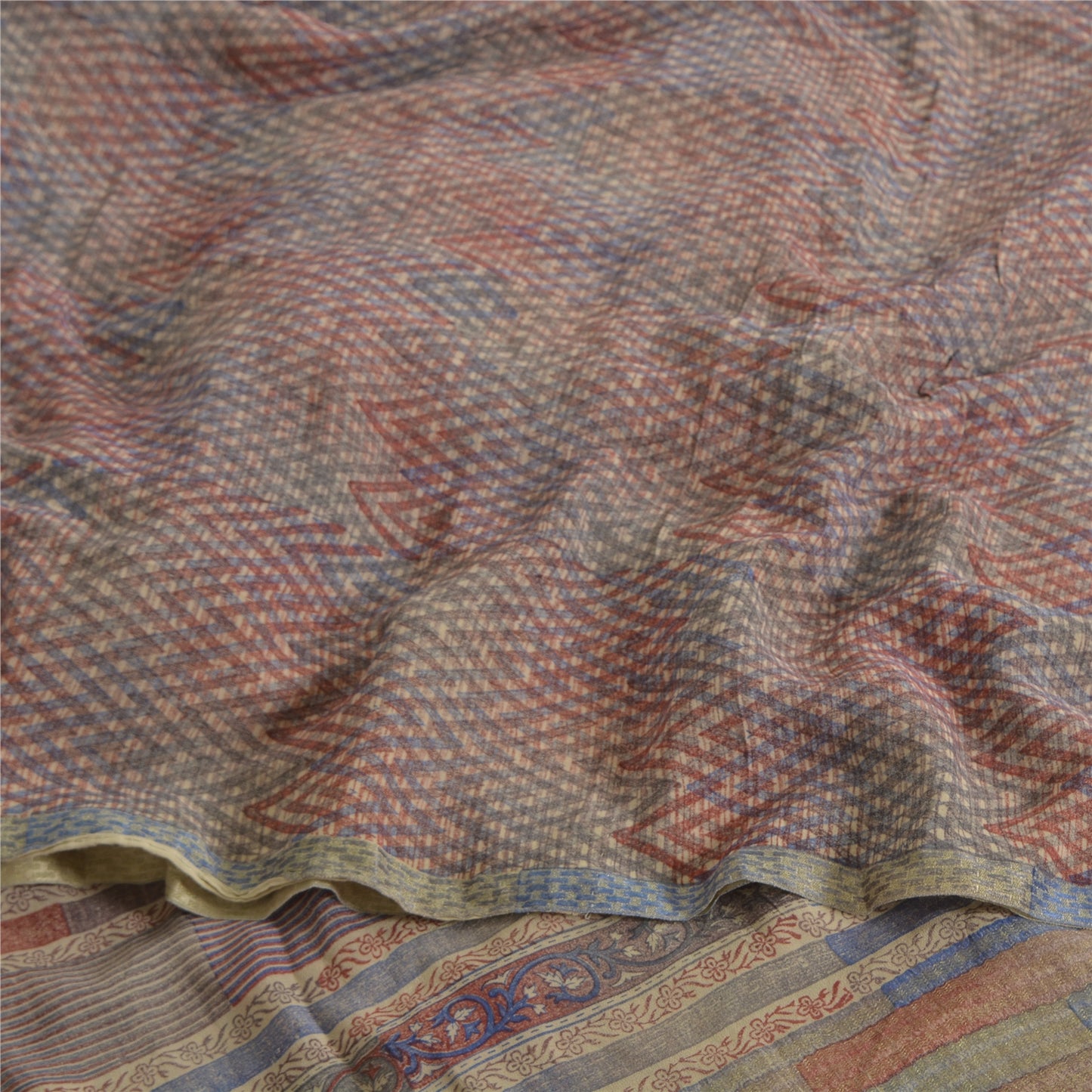 Sanskriti Vintage Sarees Indian Multi Pure Crepe Silk Printed Sari Craft Sustainable Fabric