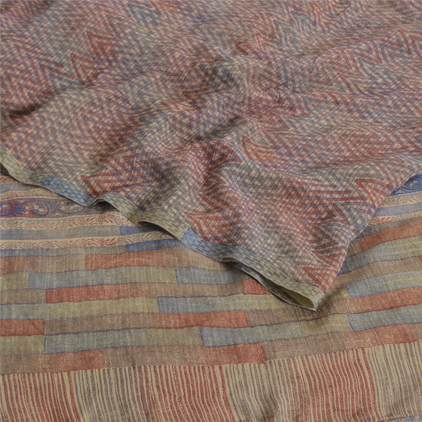 Sanskriti Vintage Sarees Indian Multi Pure Crepe Silk Printed Sari Craft Sustainable Fabric