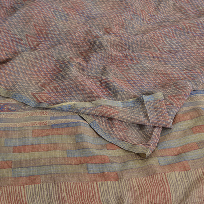 Sanskriti Vintage Sarees Indian Multi Pure Crepe Silk Printed Sari Craft Sustainable Fabric
