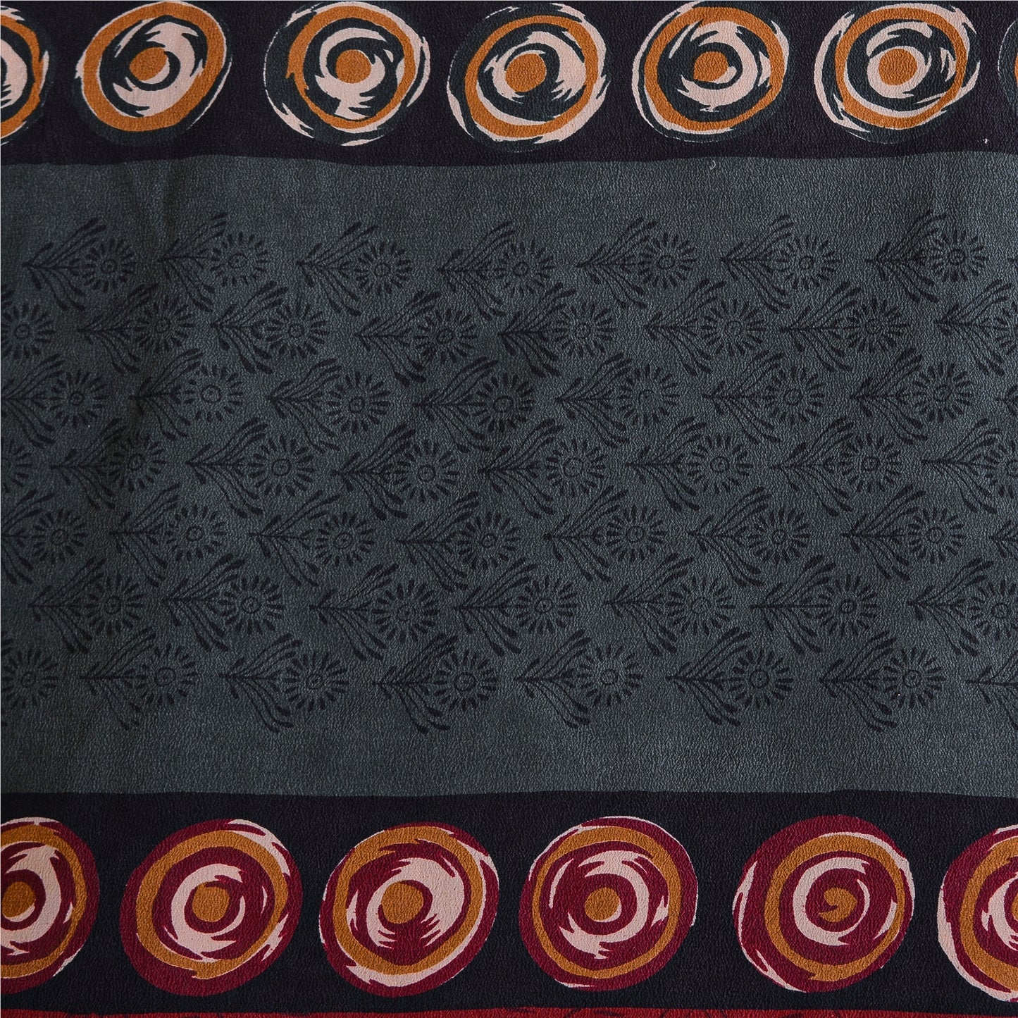 Sanskriti Vintage Saree Brown 100% Pure Crepe Silk Floral Print Sari 5+Yd Fabric