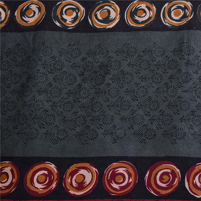 Sanskriti Vintage Saree Brown 100% Pure Crepe Silk Floral Print Sari 5+Yd Fabric