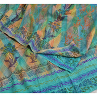 Sanskriti Vintage Sarees Blue 100% Pure Crepe Silk Printed Sari Craft Fabric