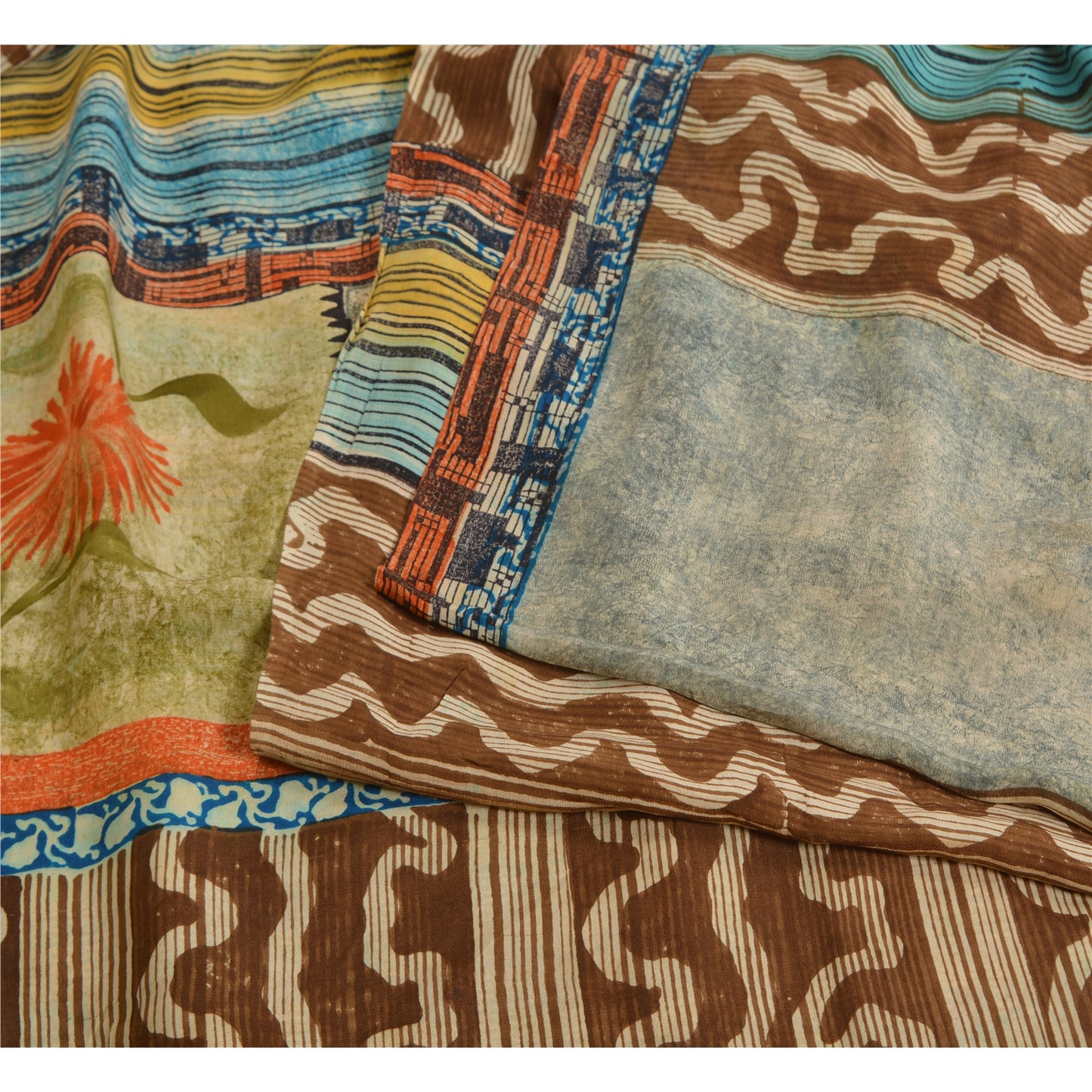 Sanskriti Vintage Sarees Indian Multi Pure Crepe Silk Printed Sari Craft Sustainable Fabric