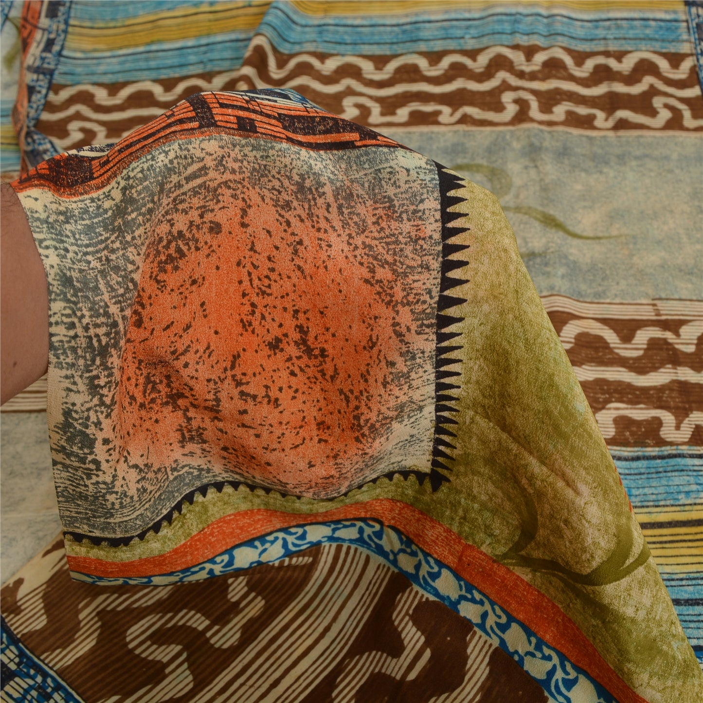 Sanskriti Vintage Sarees Indian Multi Pure Crepe Silk Printed Sari Craft Sustainable Fabric