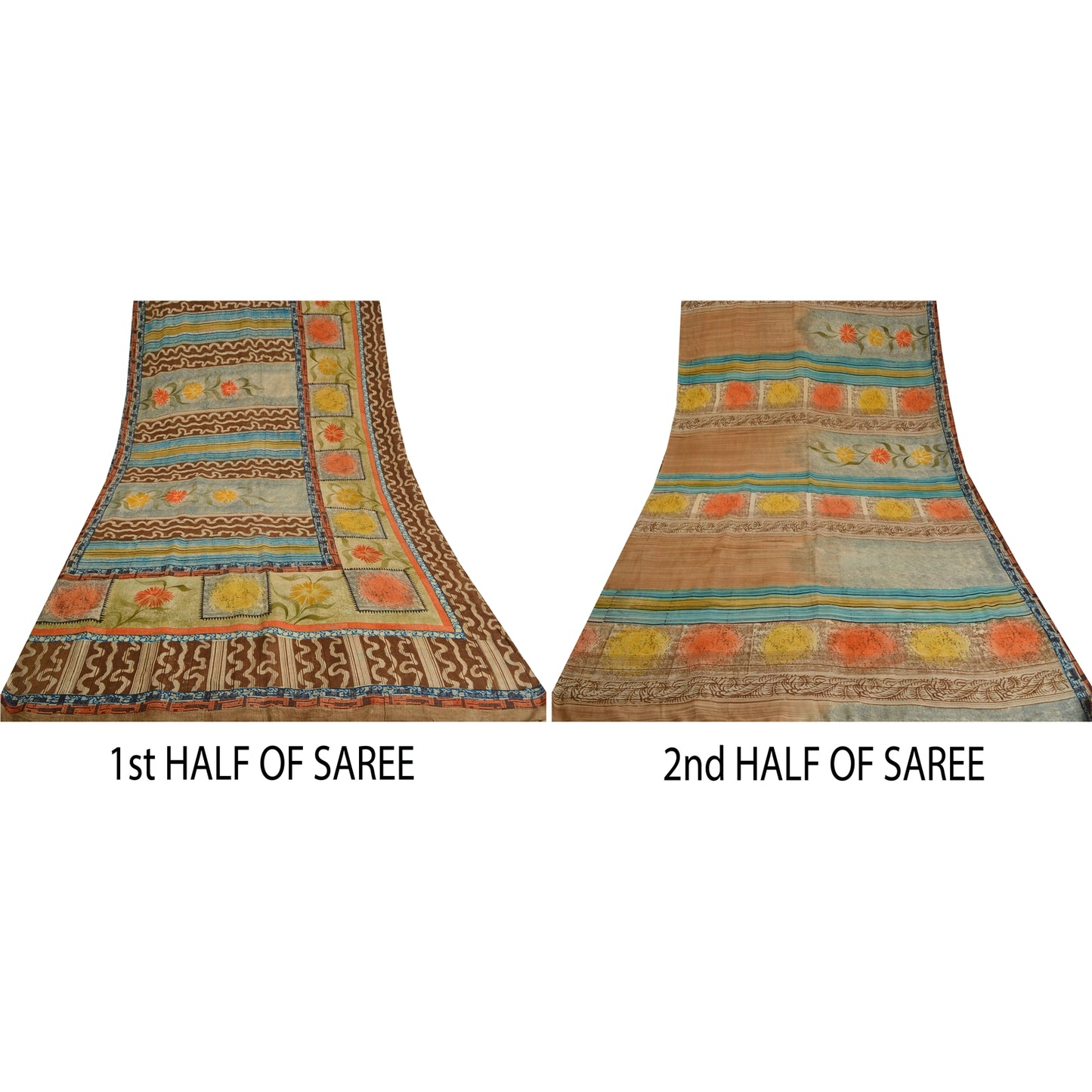 Sanskriti Vintage Sarees Indian Multi Pure Crepe Silk Printed Sari Craft Sustainable Fabric