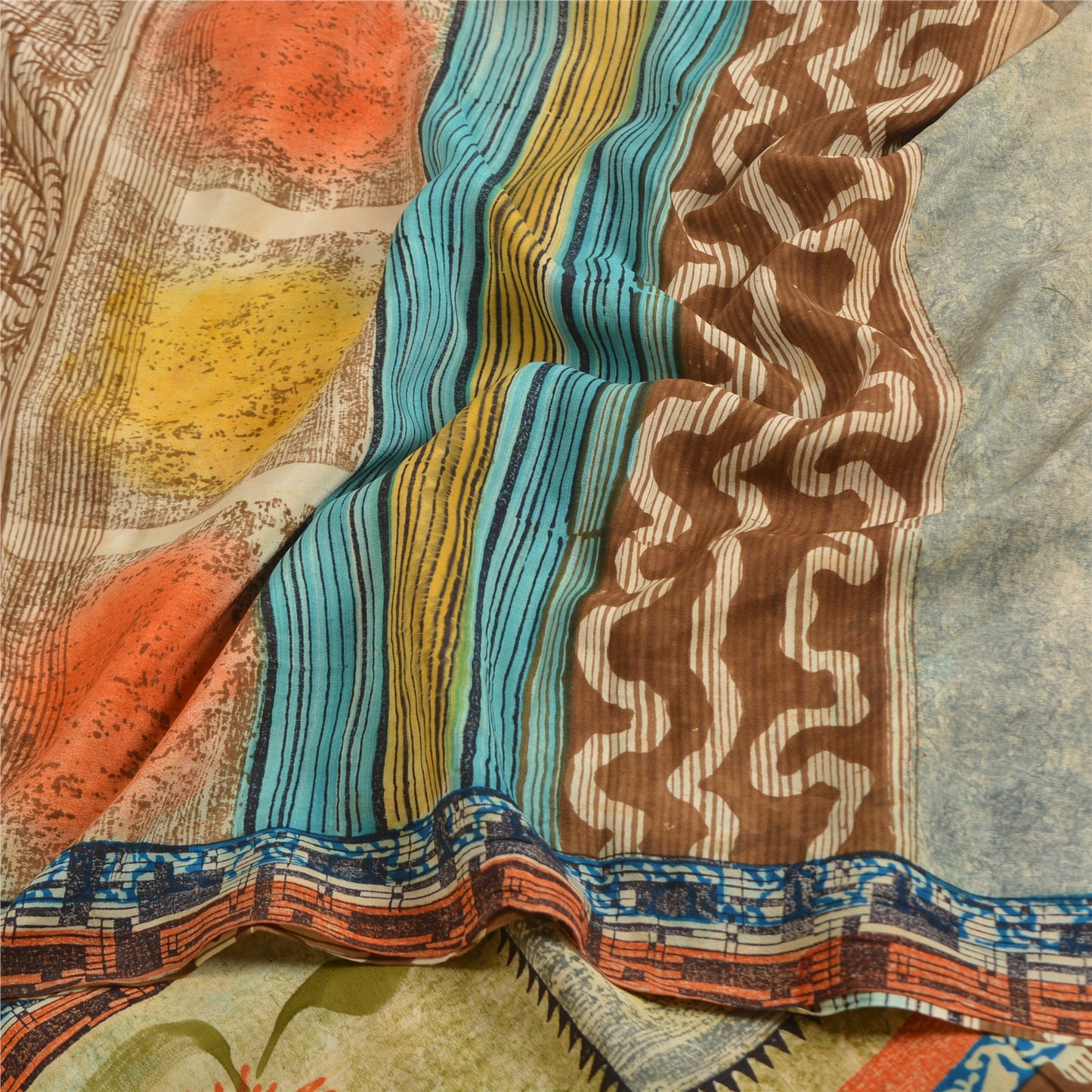 Sanskriti Vintage Sarees Indian Multi Pure Crepe Silk Printed Sari Craft Sustainable Fabric