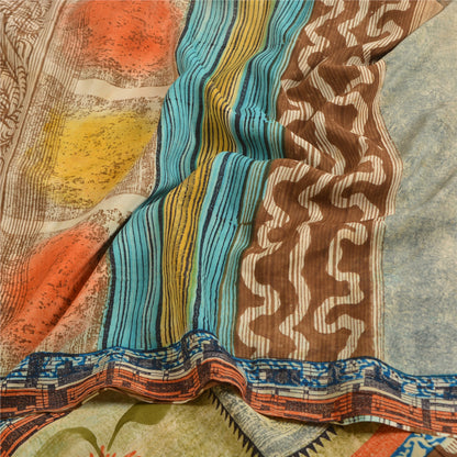 Sanskriti Vintage Sarees Indian Multi Pure Crepe Silk Printed Sari Craft Sustainable Fabric