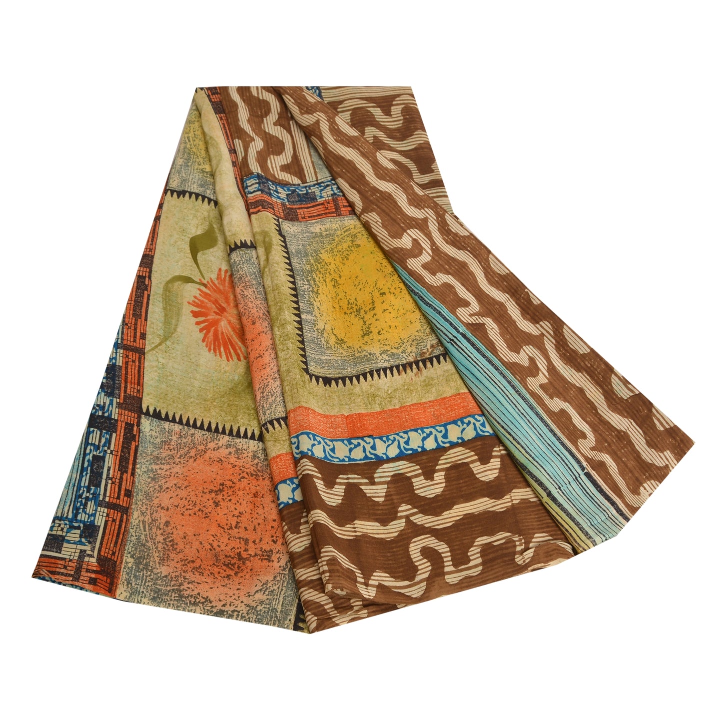 Sanskriti Vintage Sarees Indian Multi Pure Crepe Silk Printed Sari Craft Sustainable Fabric